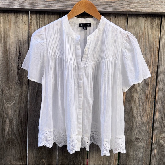 J. Crew Lace-trim pintuck top in cotton voile Size XS - Picture 10 of 16